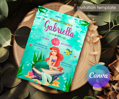 Ariel The Little Mermaid customizable invitation template | Share or Print | girl | UE444