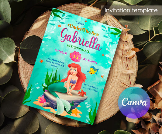 Ariel The Little Mermaid customizable invitation template | Share or Print | girl | UE444