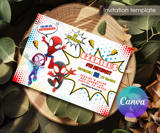 Spidey and His Amazing Friends customizable invitation template | Share or Print | boy | QP596