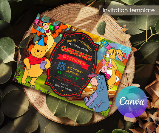 Winnie the Pooh customizable invitation template | Share or Print | WD211