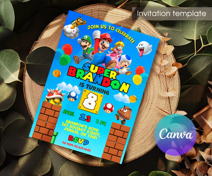 Super Mario Bros customizable invitation template | Share or Print | OI153