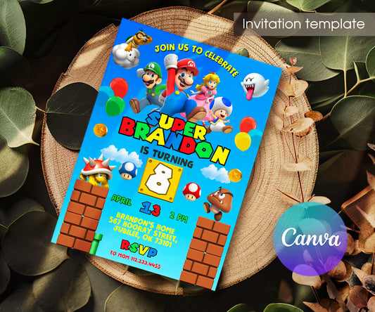 Super Mario Bros customizable invitation template | Share or Print | OI153