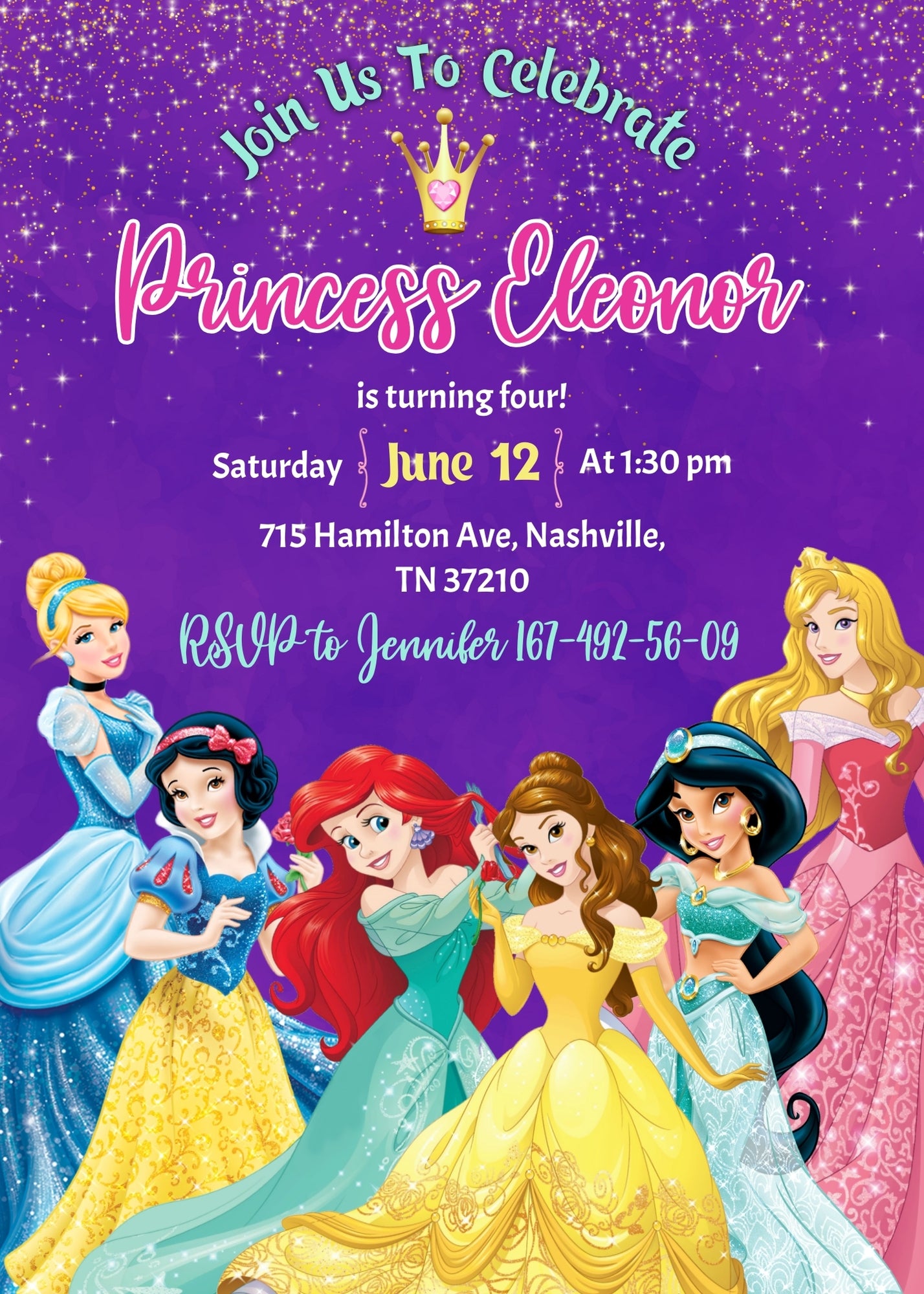 Disney Princess customizable invitation template | Share or Print | girl | ID505