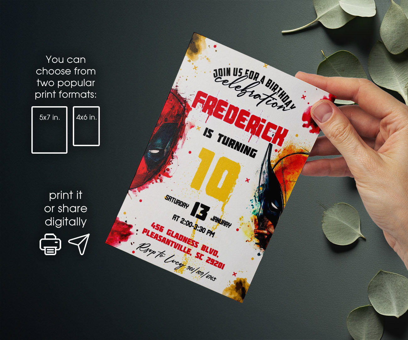Deadpool Wolverine Marvel customizable invitation template | Share or Print | boy | RQ786