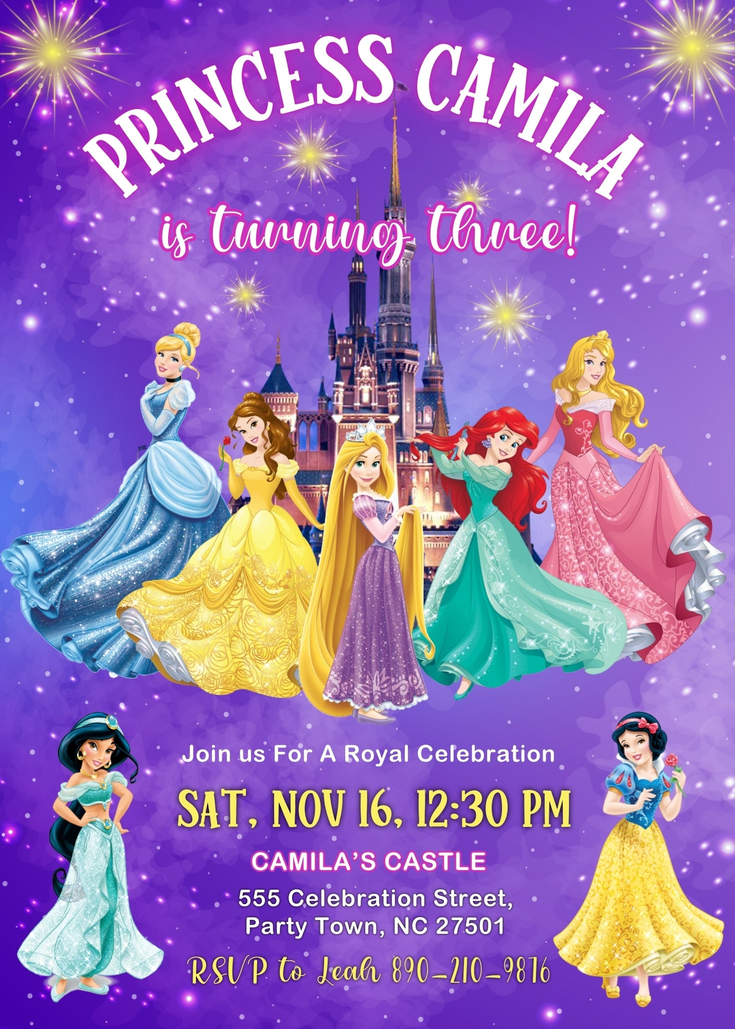 Disney Princess customizable invitation template | Share or Print | girl | HU798