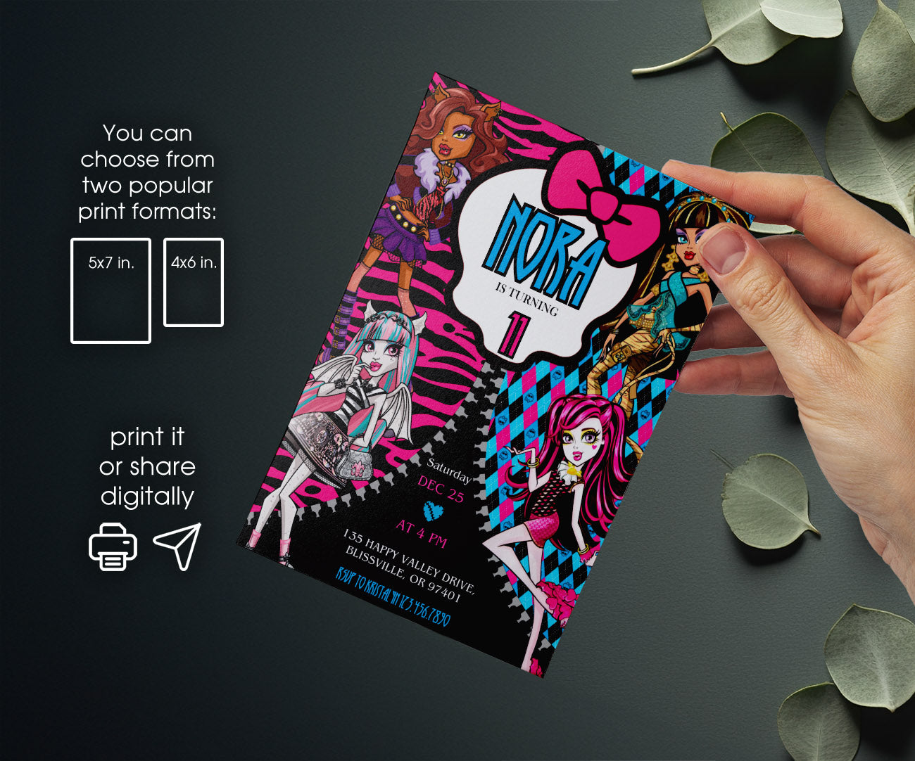 Monster High customizable invitation template | Share or Print | girl | VE336
