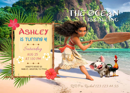 Moana Princess customizable invitation template | Share or Print | girl | UQ788
