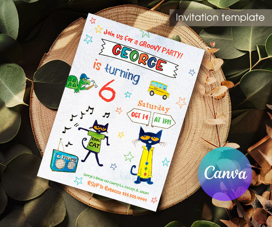 Pete the Cat customizable invitation template | Share or Print | PV508