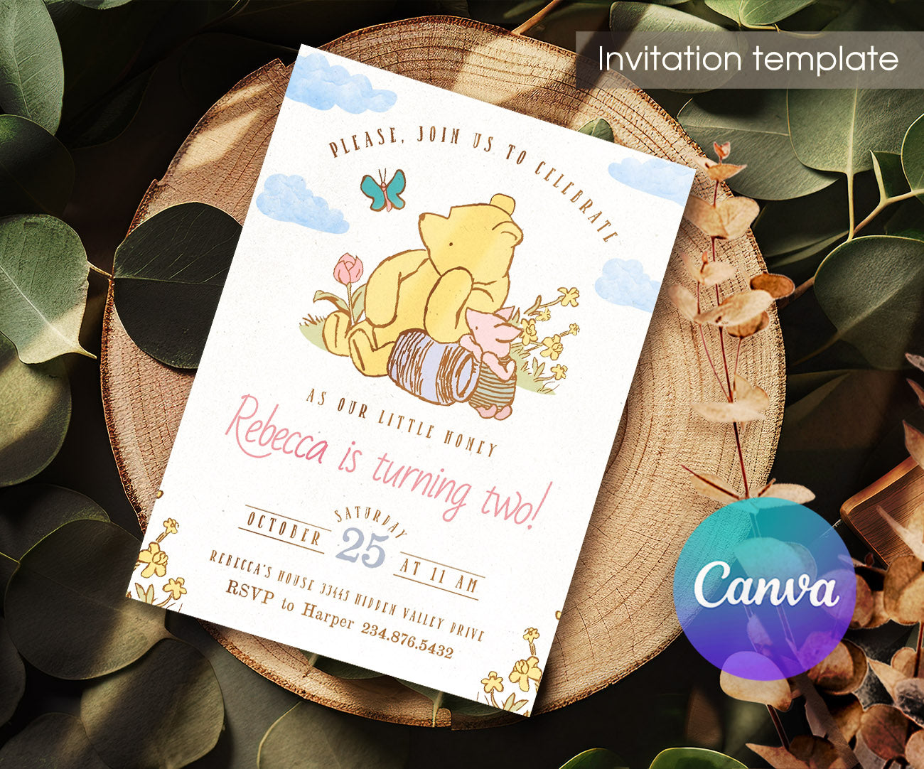 Winnie the Pooh customizable invitation template | Share or Print | PS082