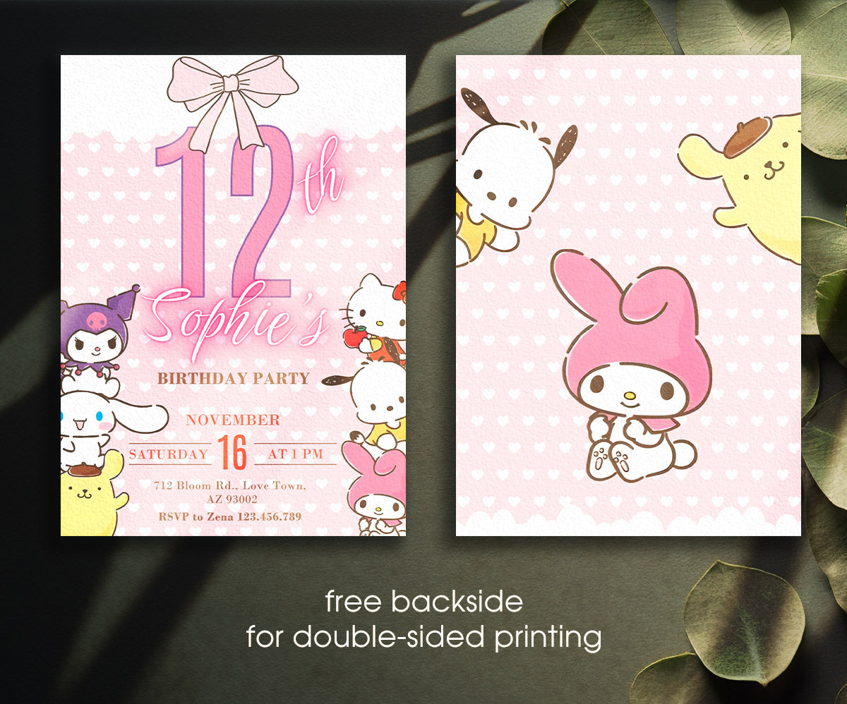 My Melody Hello Kitty Sanrio customizable invitation template | Share or Print | girl | CT529