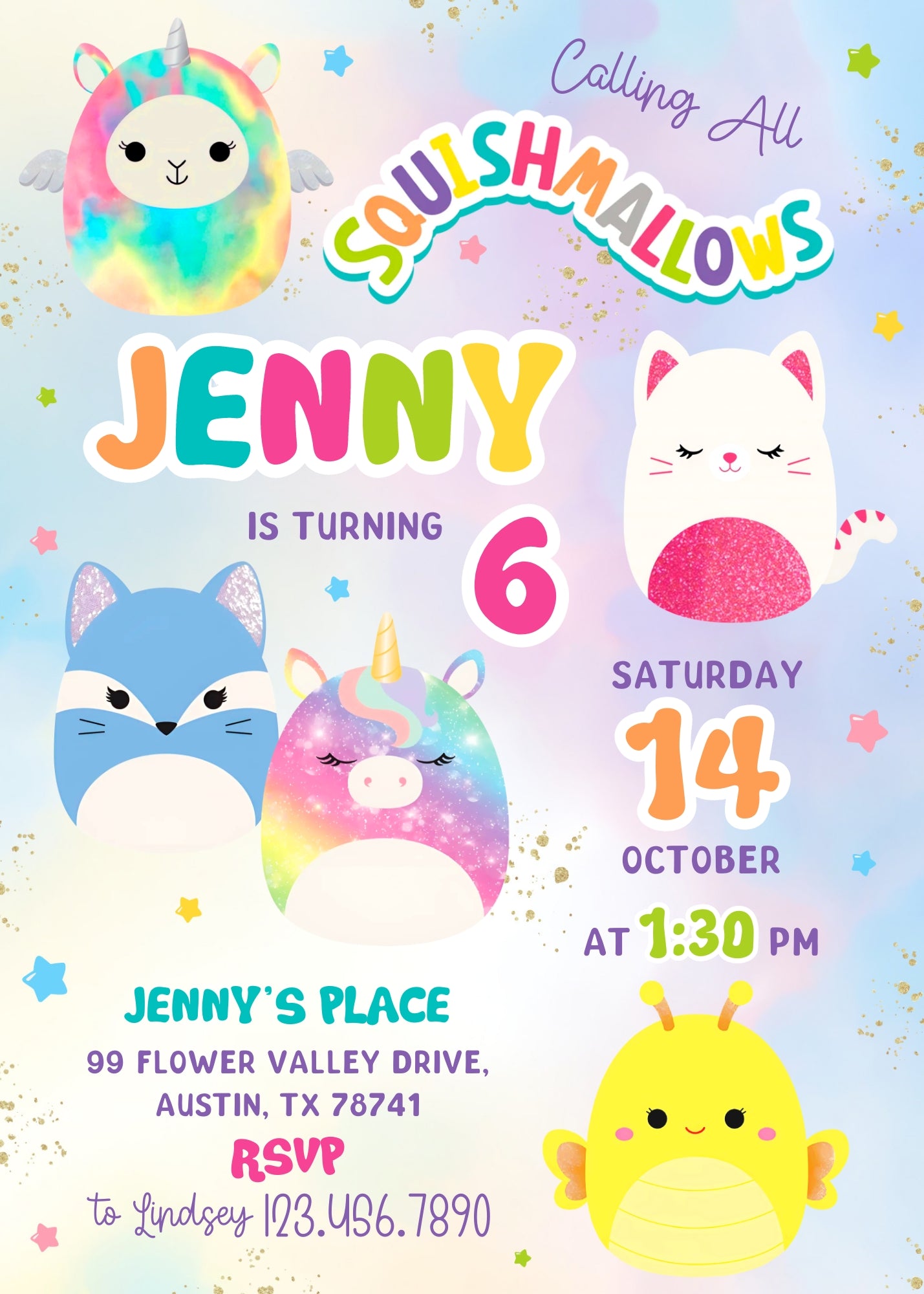 Squishmallows customizable invitation template | Share or Print | QT663