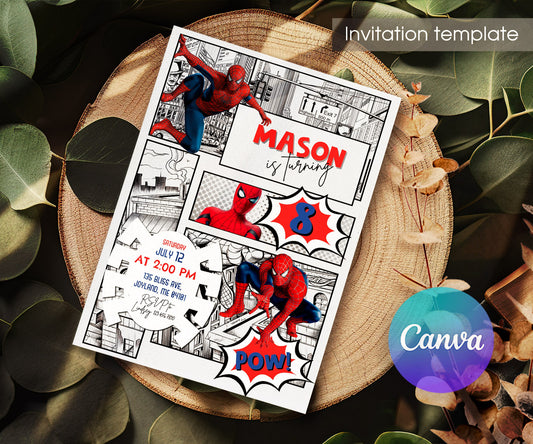 Spiderman Marvel Superhero customizable invitation template | Share or Print | boy | OU414
