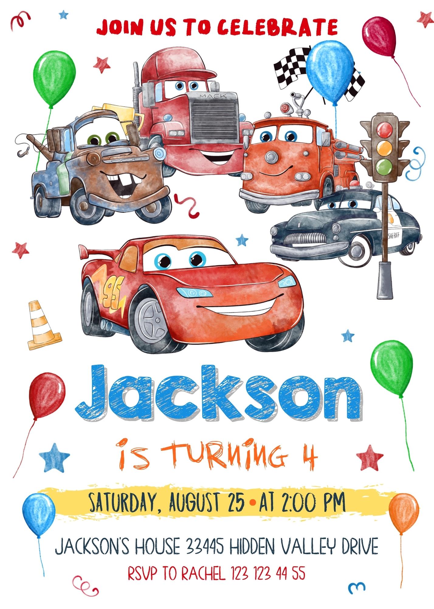 Cars Lightning McQueen customizable invitation template | Share or Print | boy | UA045