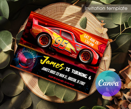 Cars Lightning McQueen customizable invitation template | Share or Print | boy | TB080