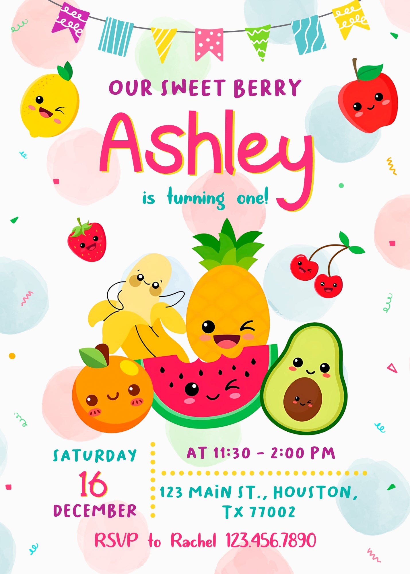 Hey Bear Sensory Dancing Fruits customizable invitation template | Share or Print | BO761