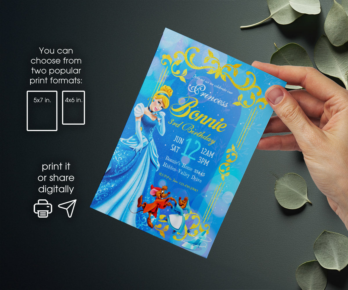 Cinderella Princess customizable invitation template | Share or Print | girl | PG281