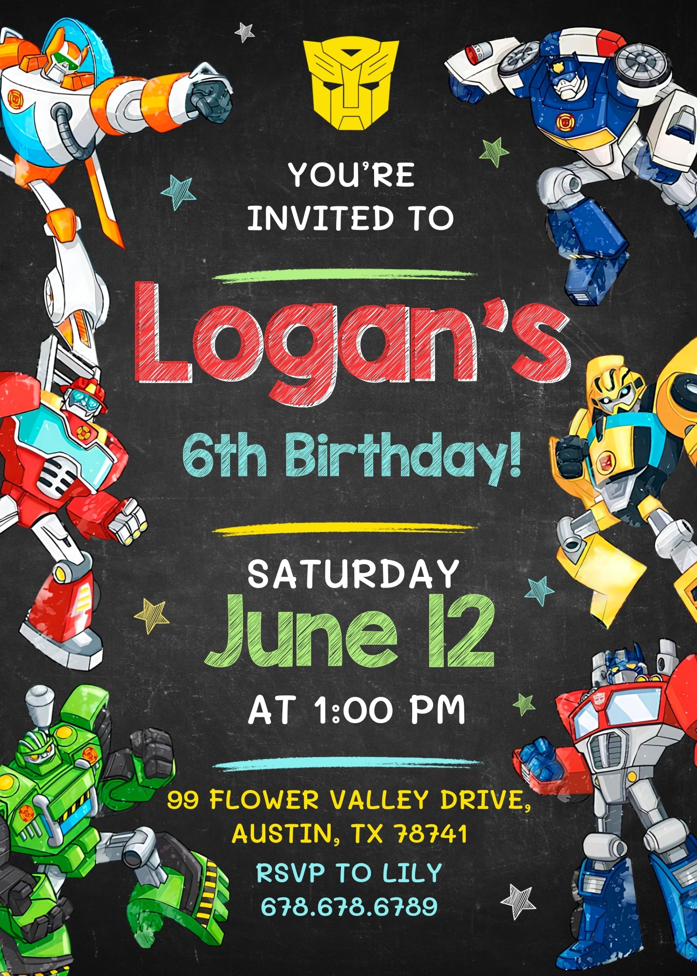 Transformers Rescue Bots customizable invitation template | Share or Print | boy | IO598