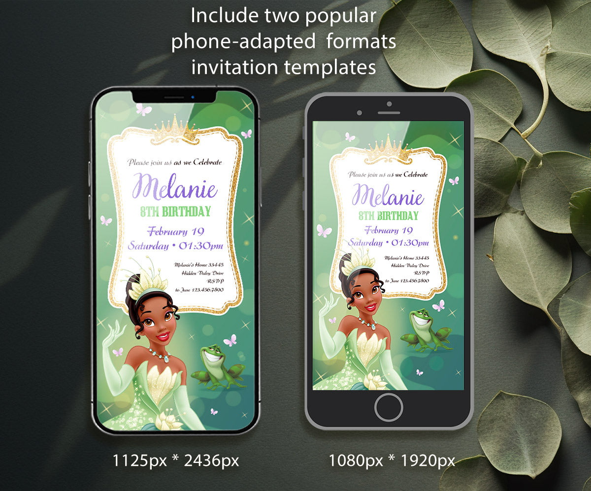 Tiana Frog Princess customizable invitation template | Share or Print | girl | DA634