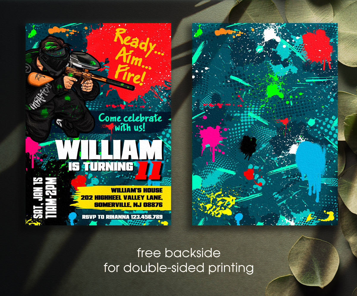 Paintball Airsoft battle customizable invitation template | Share or Print | boy | HV726