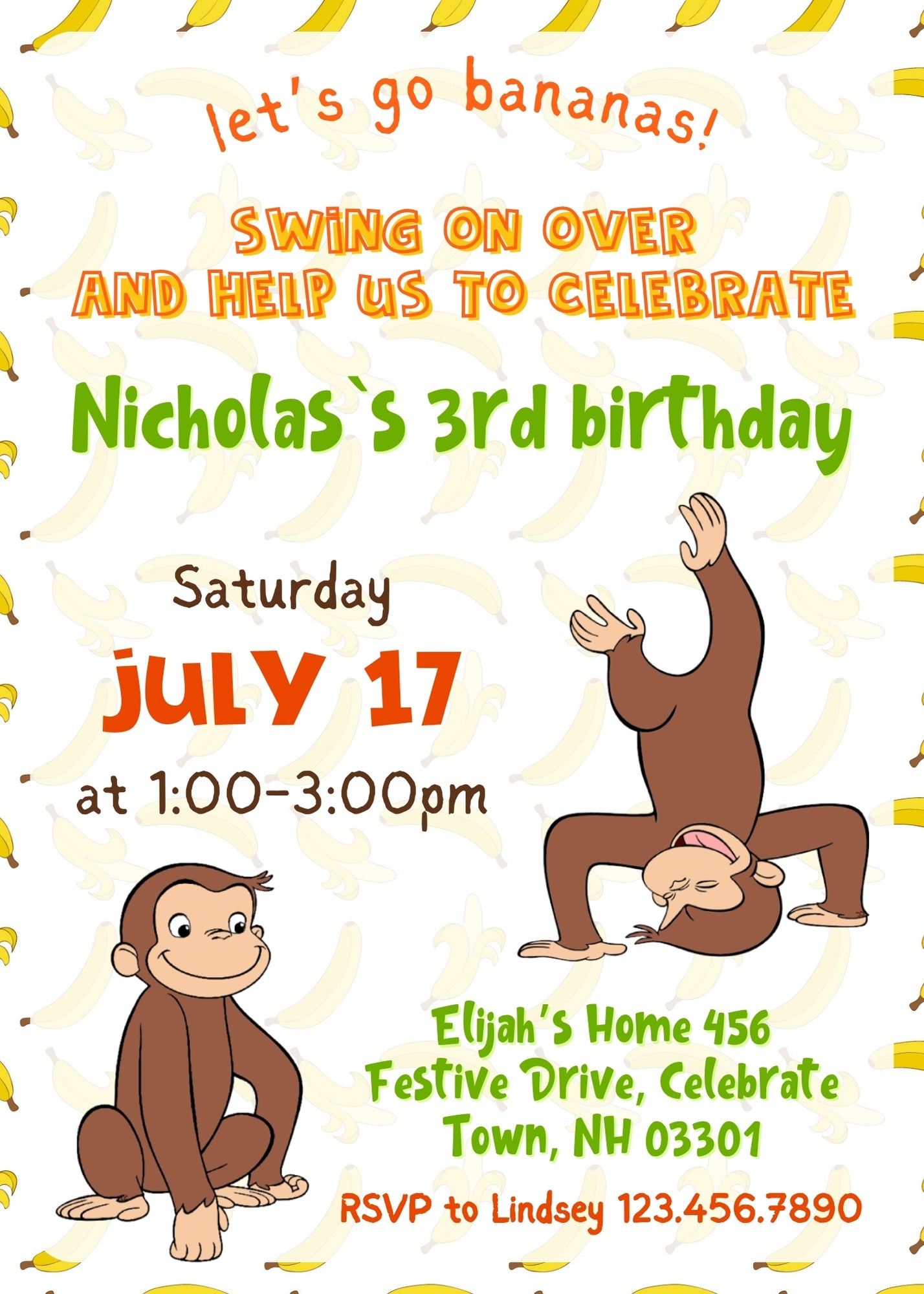 Curious George Monkey customizable invitation template | Share or Print | VI460