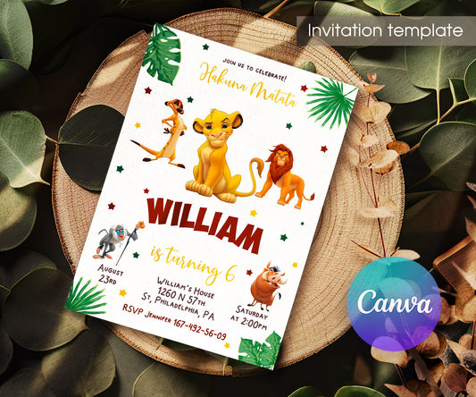 Lion King Simba customizable invitation template | Share or Print | PN727