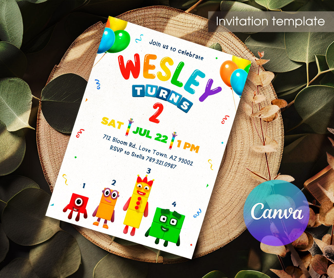 Numberblocks customizable invitation template | Share or Print | OG298