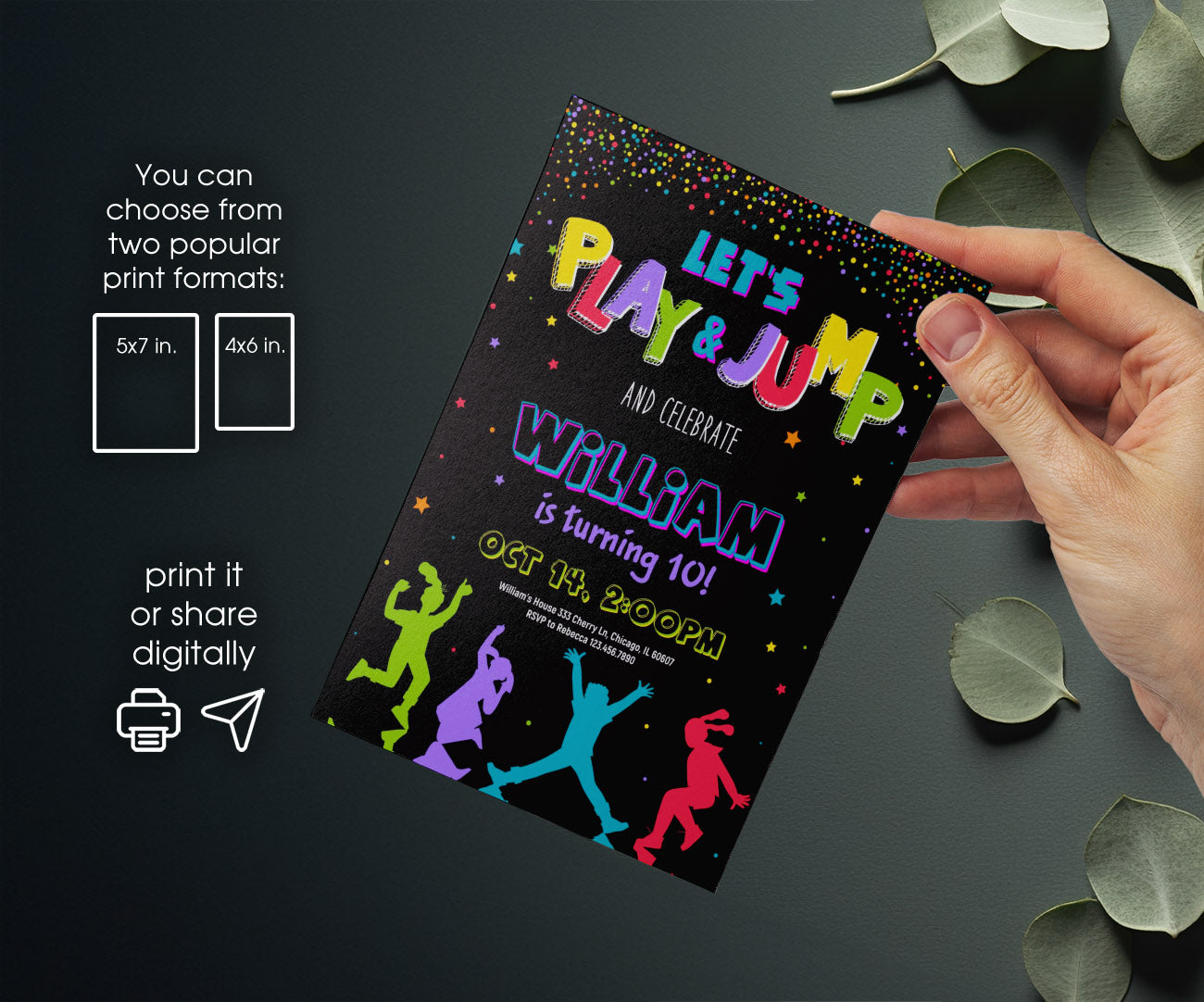Trampoline Jump Party customizable invitation template | Share or Print | LJ925