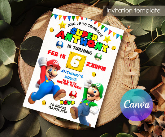 Super Mario Bros customizable invitation template | Share or Print | EB738