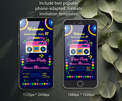 Disco Party 80th 90th customizable invitation template | Share or Print | AV231