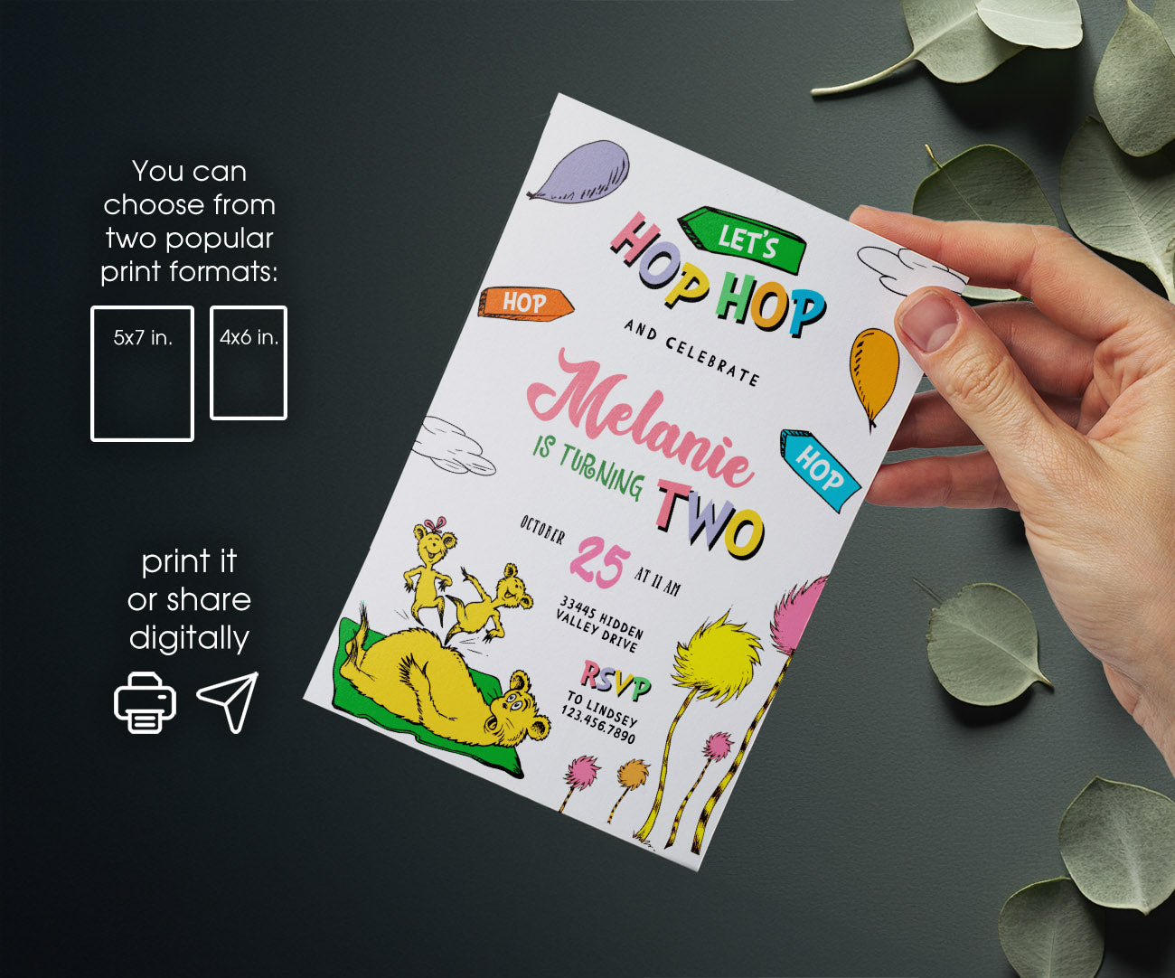Dr Seuss Hop on Pop customizable invitation template | Share or Print | OB086