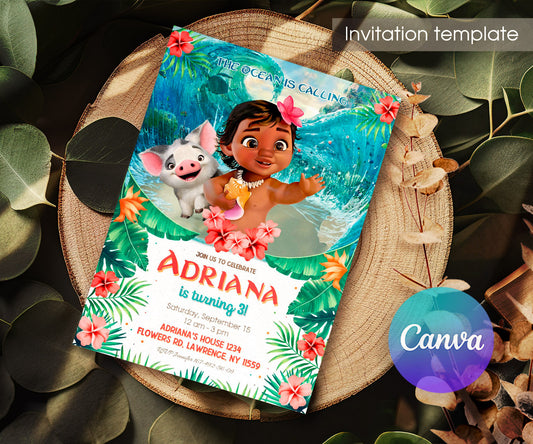 Moana Princess customizable invitation template | Share or Print | girl | MV199
