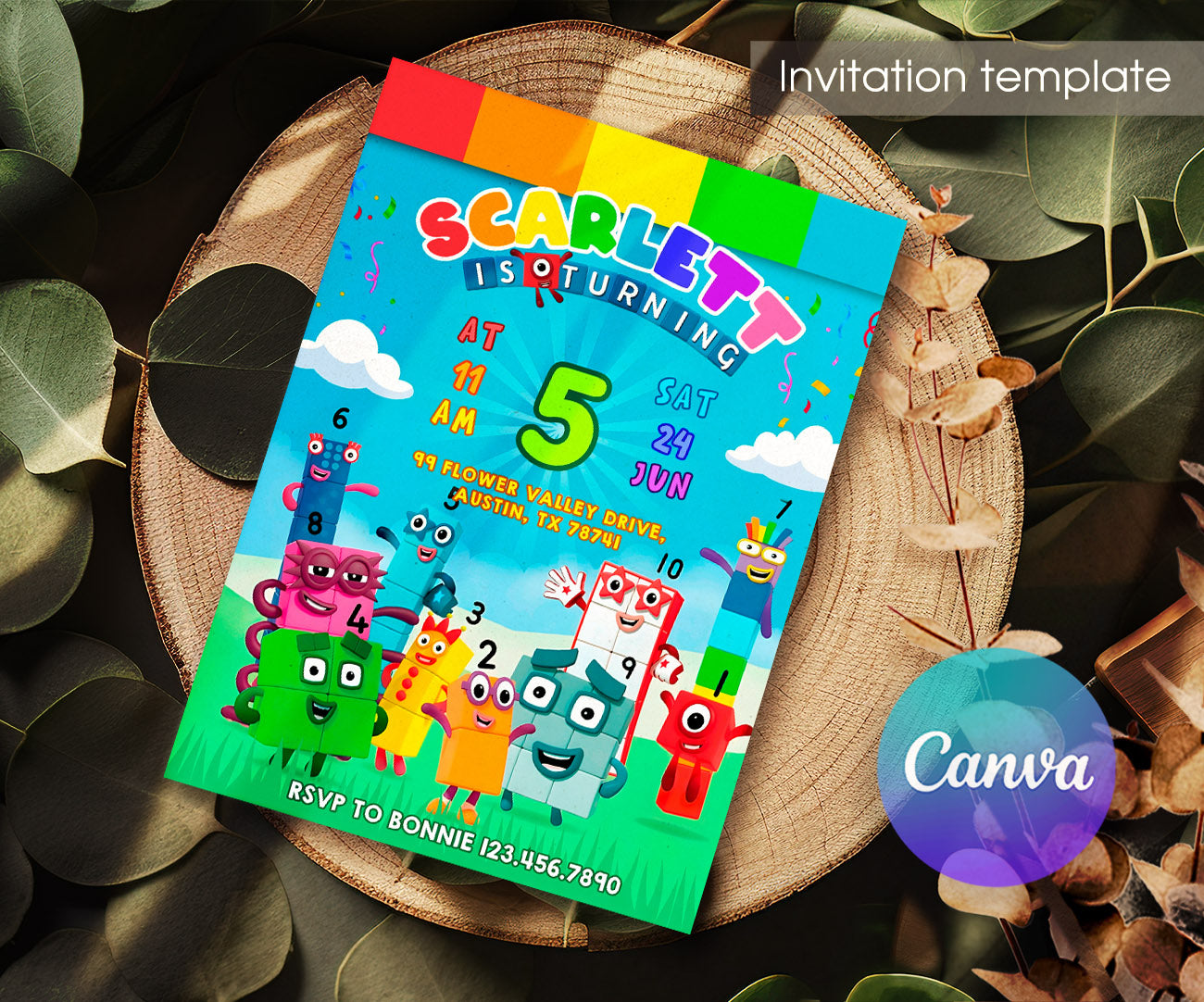 Numberblocks customizable invitation template | Share or Print | IP998