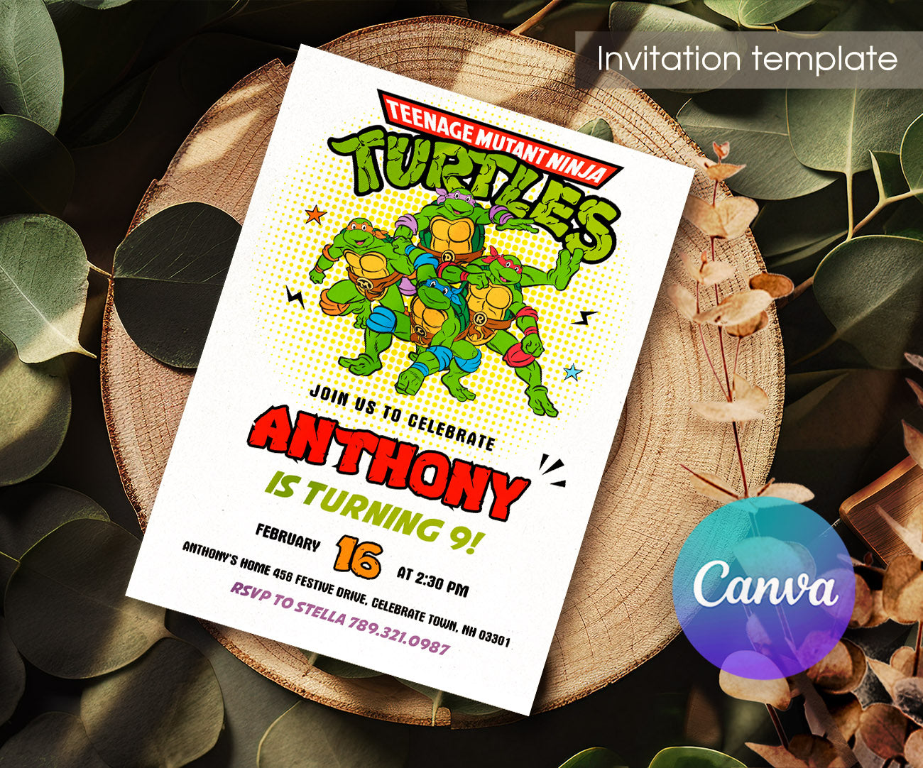 Teenage Mutant Ninja Turtles customizable invitation template | Share or Print | boy | PU529