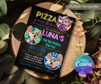 Chuck E. Cheese customizable invitation template | Share or Print | DH411