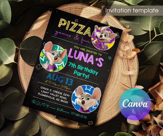 Chuck E. Cheese customizable invitation template | Share or Print | DH411