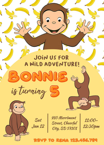 Curious George Monkey customizable invitation template | Share or Print | LP416