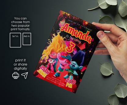 Trolls Poppy customizable invitation template | Share or Print | SW241