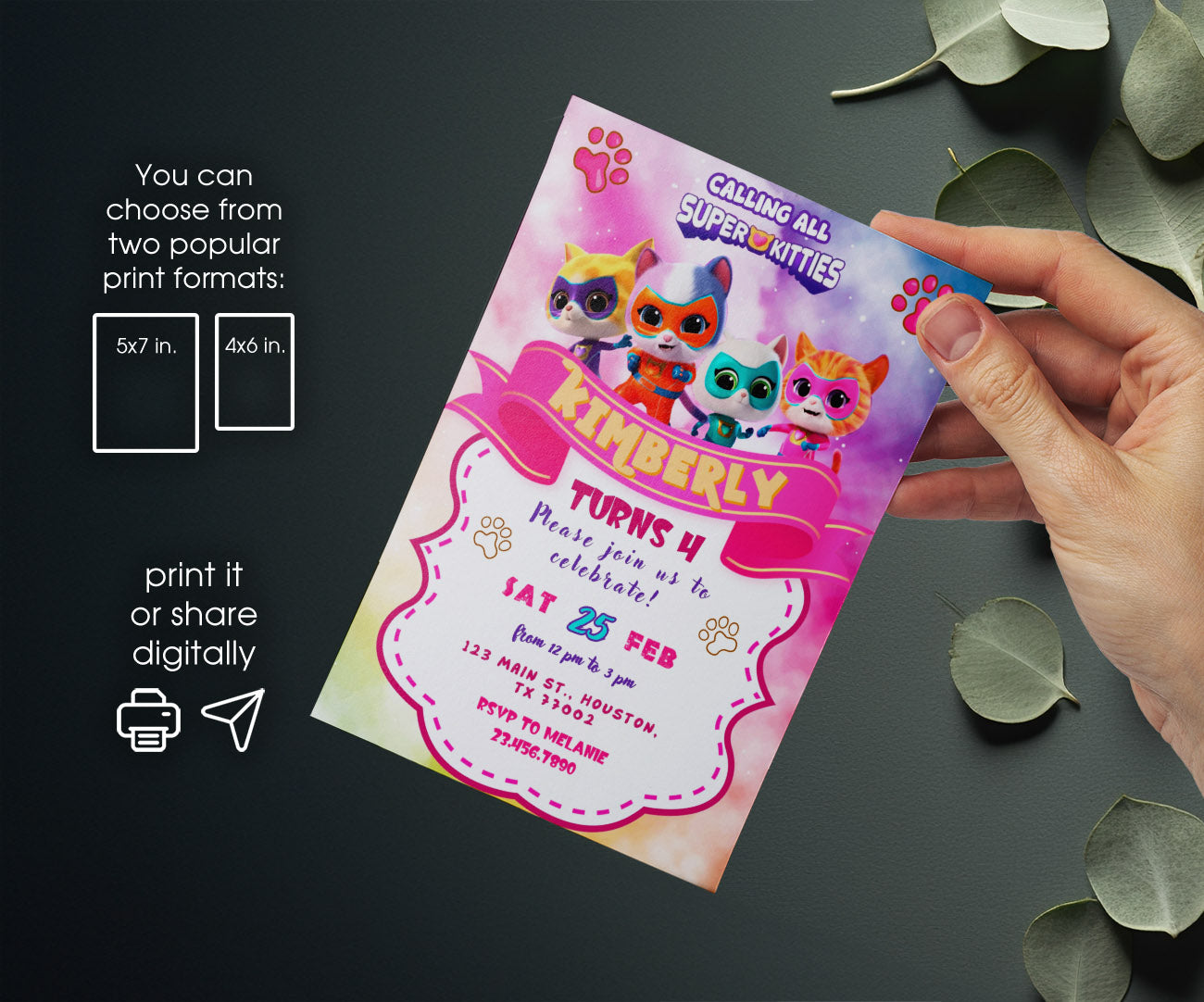 SuperKitties customizable invitation template | Share or Print | HI211