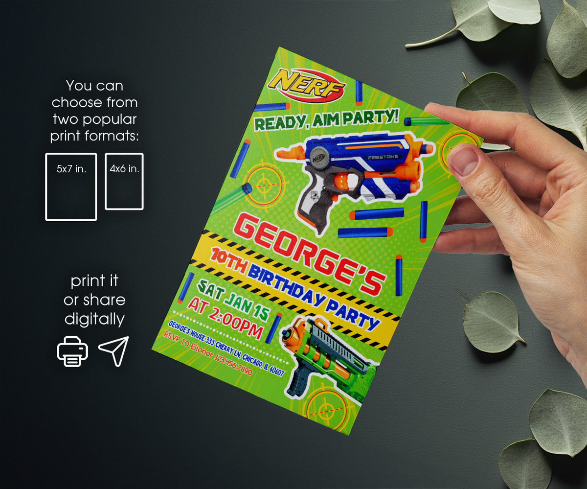 NERF Dart Wars customizable invitation template | Share or Print | boy | YS183