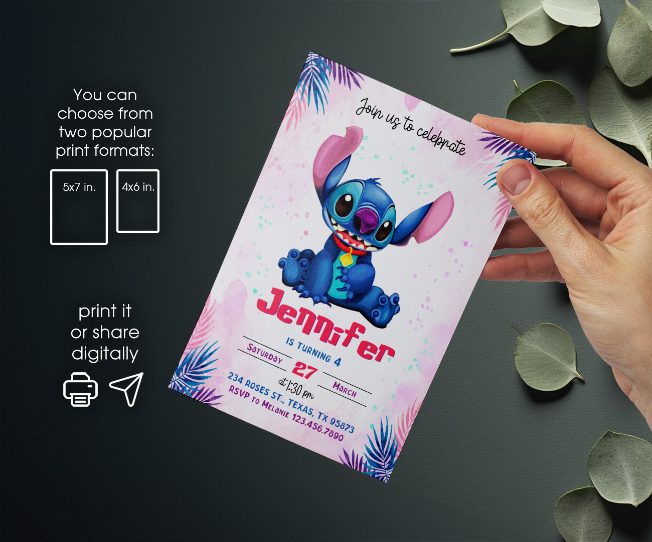 Lilo & Stitch Aloha customizable invitation template | Share or Print | VI980