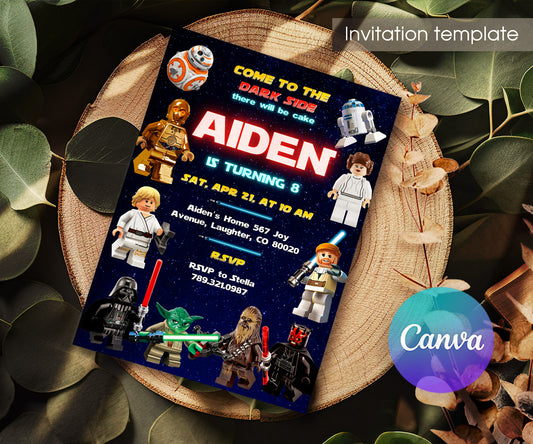 Star Wars Darth Vader Lego Minifigures customizable invitation template | Share or Print | OC080