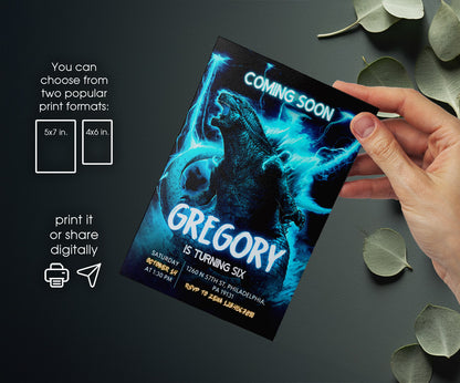 Godzilla and King Kong customizable invitation template | Share or Print | VQ333