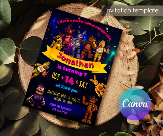 Five Nights at Freddy's customizable invitation template | Share or Print | UD236