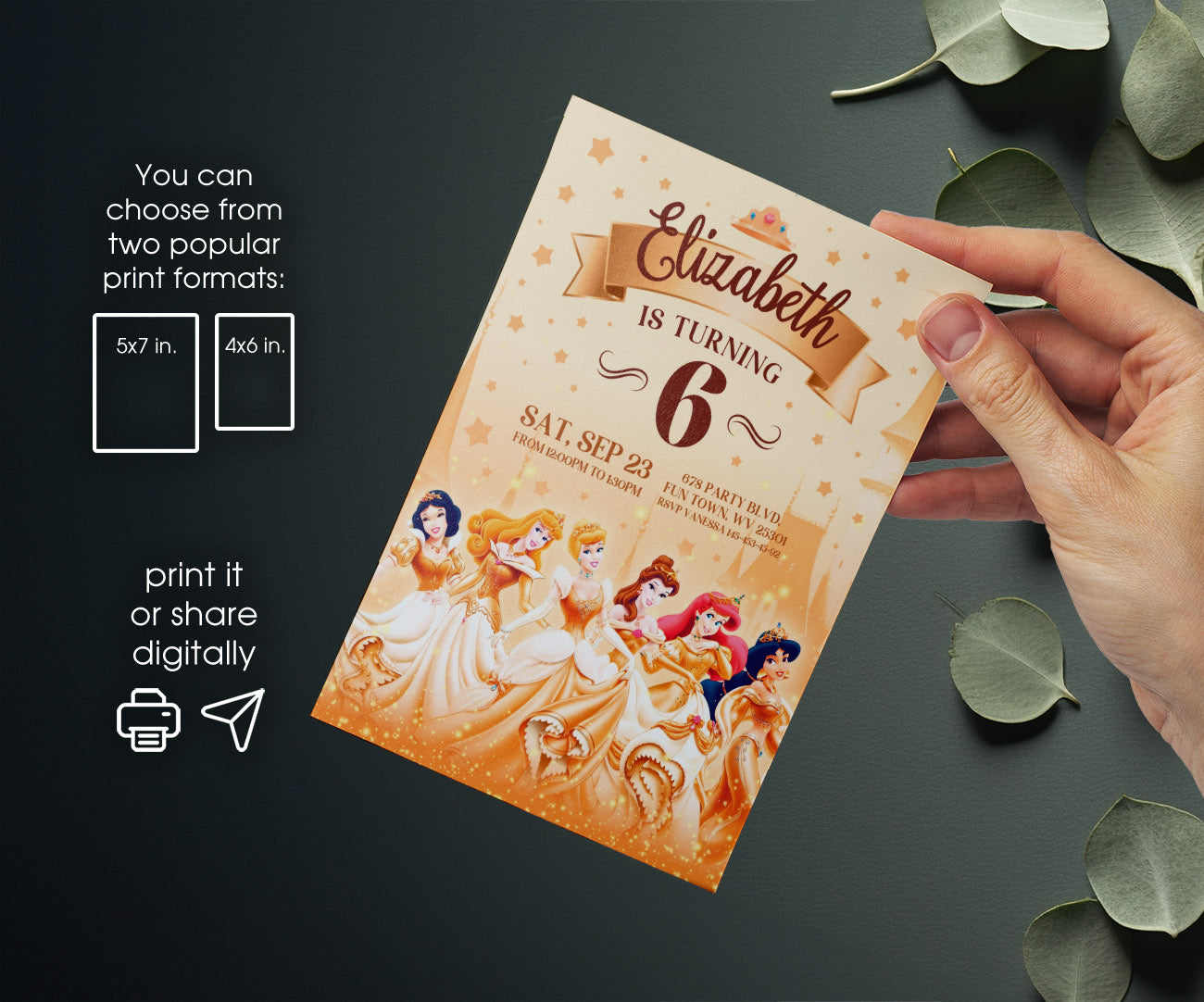 Disney Princess customizable invitation template | Share or Print | girl | YL985