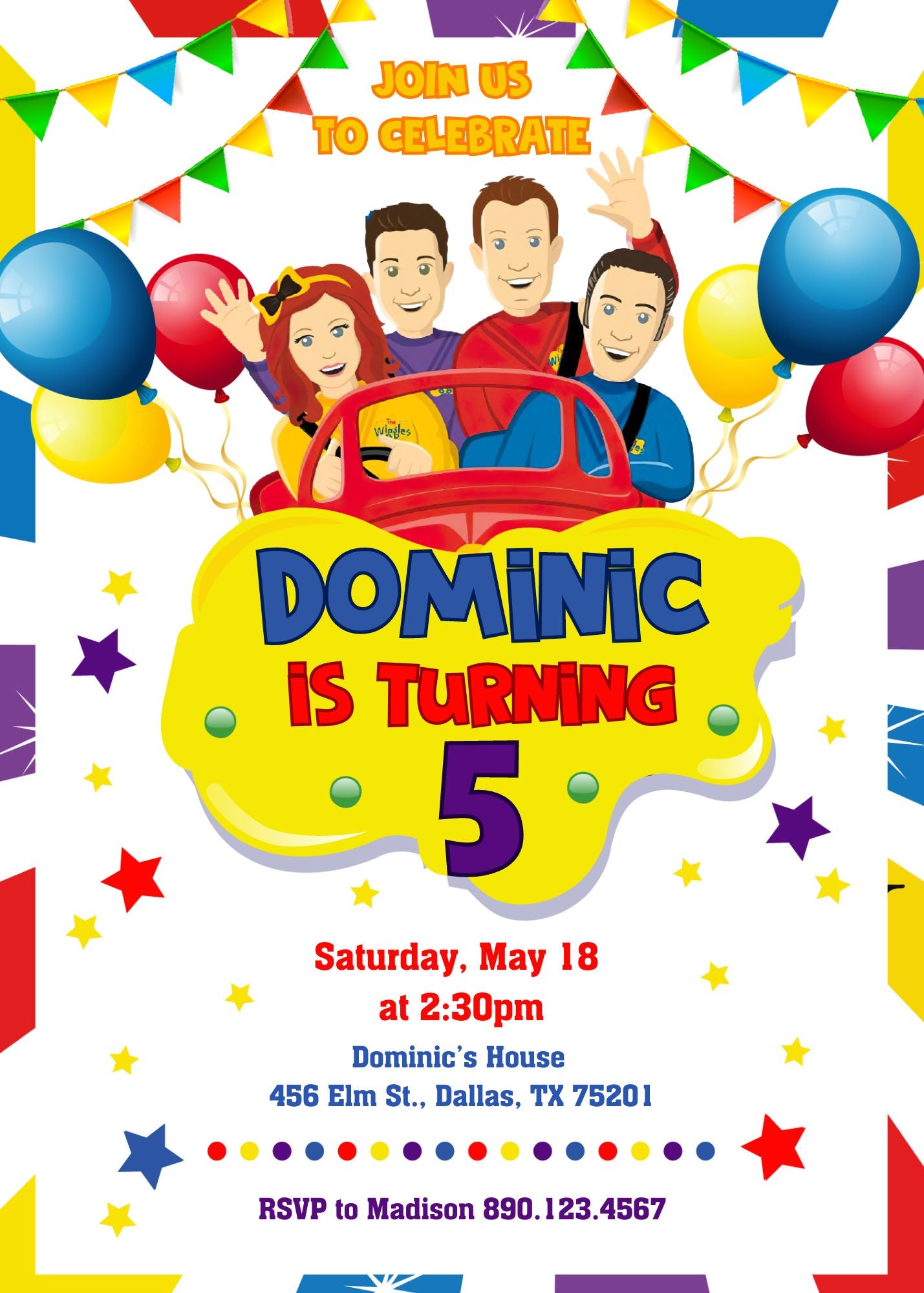 Wiggles One Finger One Thumb customizable invitation template | Share or Print | CQ305
