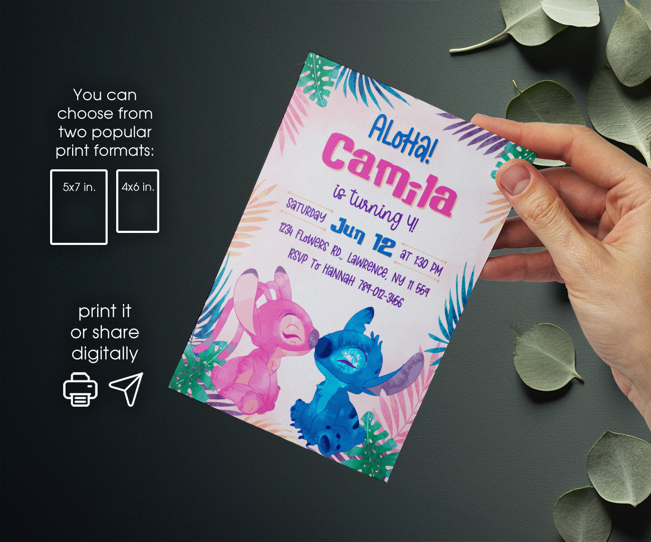 Lilo & Stitch Angel customizable invitation template | Share or Print | girl | SK587