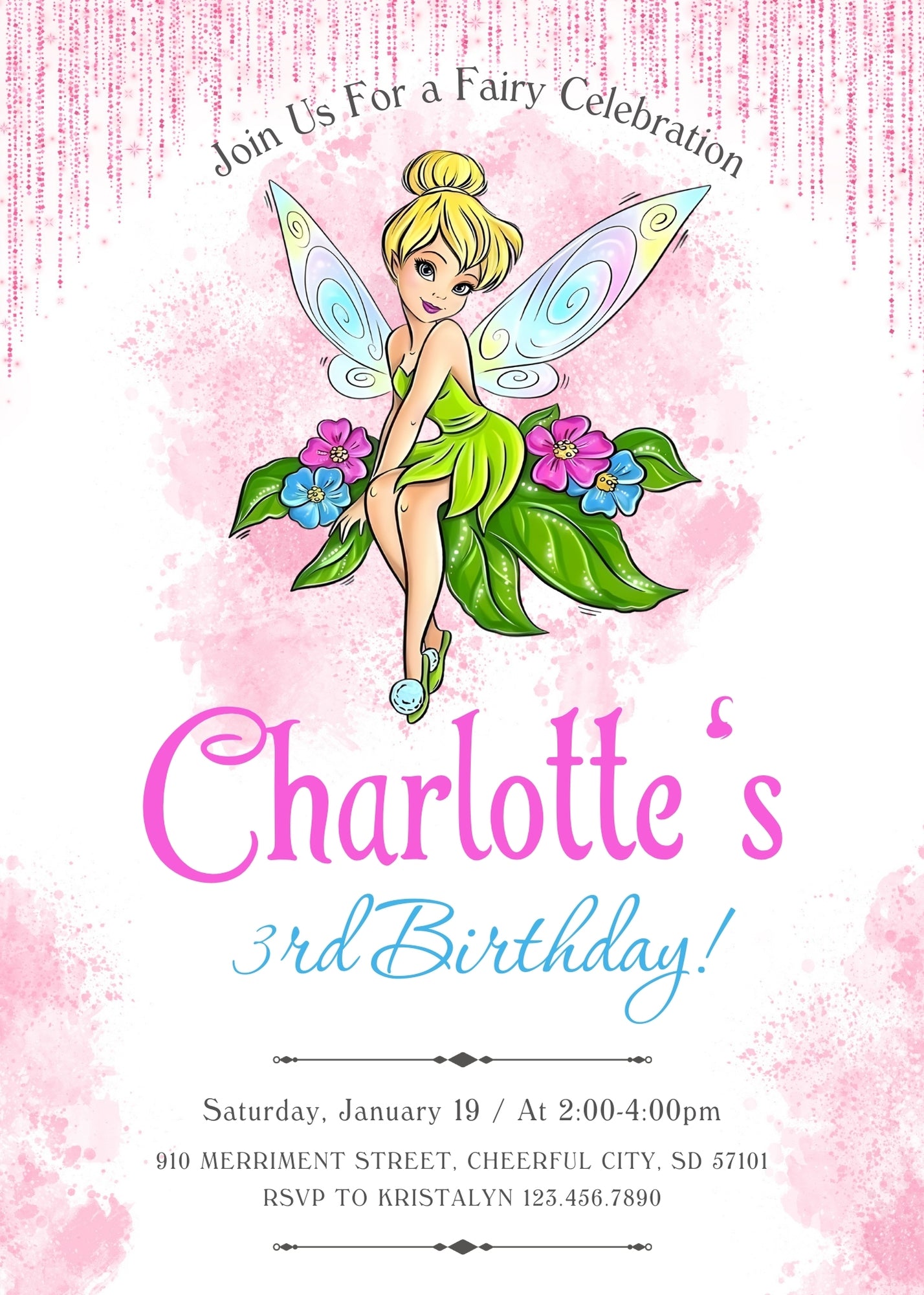 Tinker Bell Fairy Princess customizable invitation template | Share or Print | girl | OH962