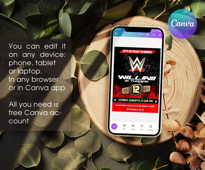 Wrestling WWE WrestleMania customizable invitation template | Share or Print | boy | RM739