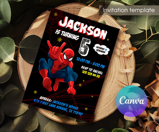 Spiderman Marvel Superhero customizable invitation template | Share or Print | boy | DN001