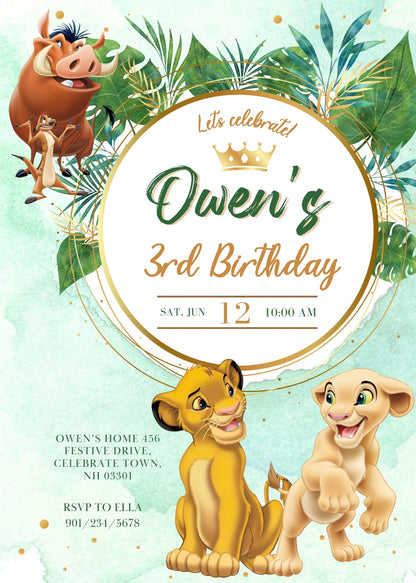 Lion King Simba customizable invitation template | Share or Print | GH249